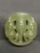 Asian Style Hand-Carved Round 50mm Diameter Green Jade Pendant