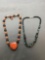 Lot of Two Colorful Faux Beaded 16in Long Fashion Necklaces