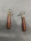 Pair of 40mm Long Drop Earrings w/ Round Wood Feature & Sterling Silver Findings