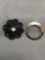 Lot of Two Round Fashion Brooches, One Circle Style & One Bead Black Flower