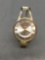 Geneva Designer Round Gold-Tone 32mm Bezel Stainless Steel Watch w/ Solid Bangle Bracelet