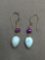 Round Amethyst & Teardrop Larimar Featured Gemstones Two Tier Pair of Sterling Silver Drop Earrings