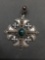 Israeli Made Ornate Catholic Cross Design 55x55mm Sterling Silver Protection Medallion w/ Turquoise