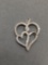 Round Faceted Diamond Featured Twin Heart Design 24mm Tall 20mm Wide Sterling Silver Pendant