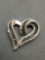 Round Faceted Black & White Diamond Featured 25x25mm Sterling Silver Heart Pendant