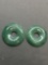 Lot of Two Round 30mm Diameter 5mm Deep Polished Green Jade Circle Pendant