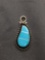 Bead Ball Frame Detailed Turquoise Inlaid 20mm Tall 11mm Wide Sterling Silver Pendant