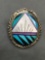 L Slim Designer Old Pawn Native American Style Mother of Pearl & Turquoise Inlaid Oval 52mm Tall