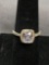 Rectangular Cushion Faceted 8x6mm CZ Center w/ Round CZ Accented Halo & Shoulders Sterling Silver