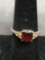 Square Cushion Faceted 7mm Created Ruby Center Gemstone w/ Round CZ Accents Vintage Sterling Silver