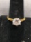 Round Faceted 7.5mm CZ Center Gold-Tone Sterling Silver Solitaire Ring Band