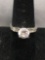 Round Faceted 7.5mm CZ Center w/ Twin Channel Set Baguette CZ Sides Sterling Silver Engagement Euro