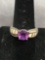 Round Faceted 8mm Amethyst Center w/ Round CZ Accents & Opal Inlaid Shoulders Sterling Silver Ring