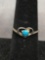 Round 4mm Turquoise Cabochon Center Heart Motif Signed Designer Sterling Silver Ring Band