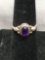 Rope Frame Detailed Oval 7x5mm Amethyst Cabochon Center Sterling Silver Ring Band