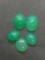 Lot of Polished Various Size Loose Oval Green Jade Cabochon Gemstones
