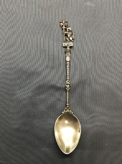 King Lion Crested 6in Long 1in Wide 800 Silver Signed Designer Collectible Spoon