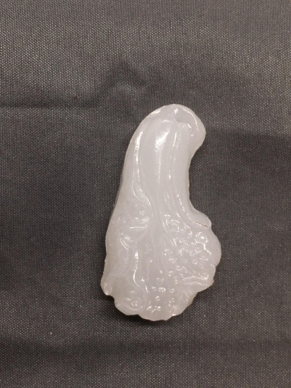 Asian Style Hand-Carved Peacock Design 40mm Tall 25mm Wide White Jade Pendant