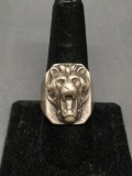 Rustin Roaring Lion Motif 23mm Tall Sterling Silver Signet Ring Band - 23 Grams