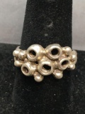 Freeform Style Bead Ball Detailed 13mm Wide Tapered Sterling Silver Ring Band