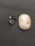 Lot of Two Loose Items, One Oval Carved Lady Cameo & Loose Trillion Faceted Light Blue Gemstone