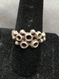 Freeform Style Bead Ball Detailed 13mm Wide Tapered Sterling Silver Ring Band