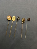 Lot of Five Gold-Tone Various Style Fashion Hat Pins