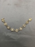 Sterling Silver Lace Detailed Jerusalem Themed 15mm Wide 7in Long Link Bracelet