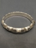 High Polished & Texture Finished Bamboo Design 10mm Wide 3in Diameter Sterling Silver Hinged Bangle