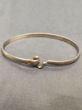 Half Round 4mm Wide 3in Diameter Shepard's Hook Signed Designer Sterling Silver Bracelet w/ 14kt