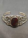 Oval 23x15mm Agate Center Filigree Detailed Old Pawn Native American Style Sterling Silver Cuff