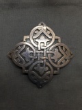 Handmade Celtic Knot Detailed Diamond Shaped 62x62mm Domed Solid Sterling Silver Pendant & Brooch