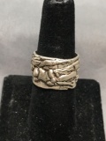 Handmade Maiden Themed Rustic 13mm Wide Sterling Silver Cigar Band