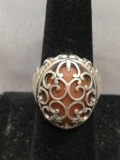 Carolyn Pollack Relios Collection Filigree Detailed Orange Cabochon Center Gem High Polished