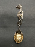 Ornate Dragon Decorated Signed Designer 4.5in Long 1in Wide Sterling Silver Collectible Spoon