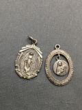 Lot of Two Virgin Mary Themed Sterling Silver Protection Medallions