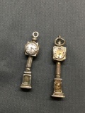 Lot of Two British Style Street Clock Sterling Silver Charms