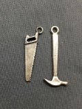 Lot of Two Sterling Silver Charms, One Hammer & One Hand Saw