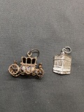 Lot of Two Sterling Silver Charms, One Birks Building & One Vintage Carriage