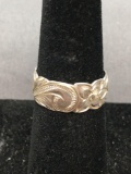 Hawaiian Style Eternity Floral Engraved 8mm Wide Sterling Silver Band