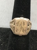 Signed Designer Detailed 15mm Wide Tapered Sterling Silver Signet Ring Band