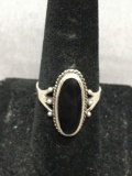 Rope Frame Detailed Oval 17x7mm Onyx Inlay Center Detailed Sterling Silver Ring Band