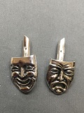 High Polished Comedy & Tragedy Themed Pair of Sterling Silver Cufflinks
