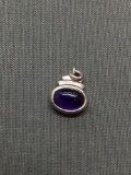 Horizontal Set Oval 6x4mm Amethyst Cabochon Center Petite Sterling Silver Solitaire Pendant