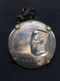 Round 40mm Diameter 1973 Venezuelan 10 Bolivares Sterling Silver Coin Keychain
