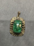 Rectangular 15x10mm Turquoise Cabochon Center Floral Filigree Detailed Sterling Silver Pendant