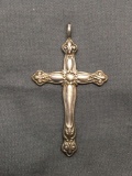 Filigree Detailed 45mm Tall 30mm Wide Signed Designer Sterling Silver Cross Pendant