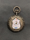 Filigree Engraved Vintage Round 32mm Diameter Detailed Sterling Silver Pocket Watch