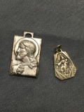 Lot of Two Virgin Mary & Jesus Christ Themed Sterling Silver Protection Medallions