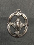 Virgin Mary Themed Signed Designer 43mm Tall 30mm Wide Sterling Silver Protection Medallion